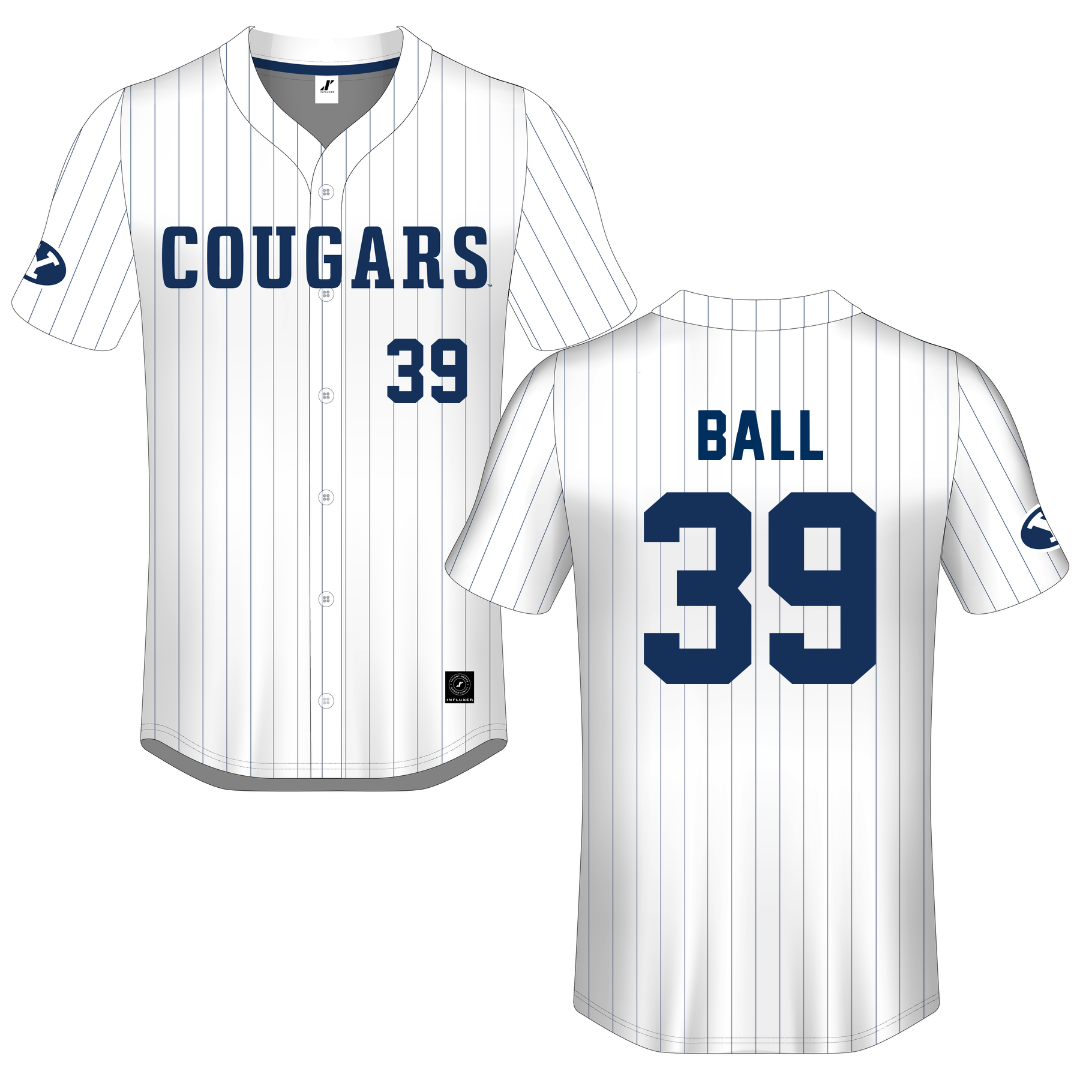 Brigham Young University White Pinstripe Button-Down Jersey - #39 Nicholas Ball