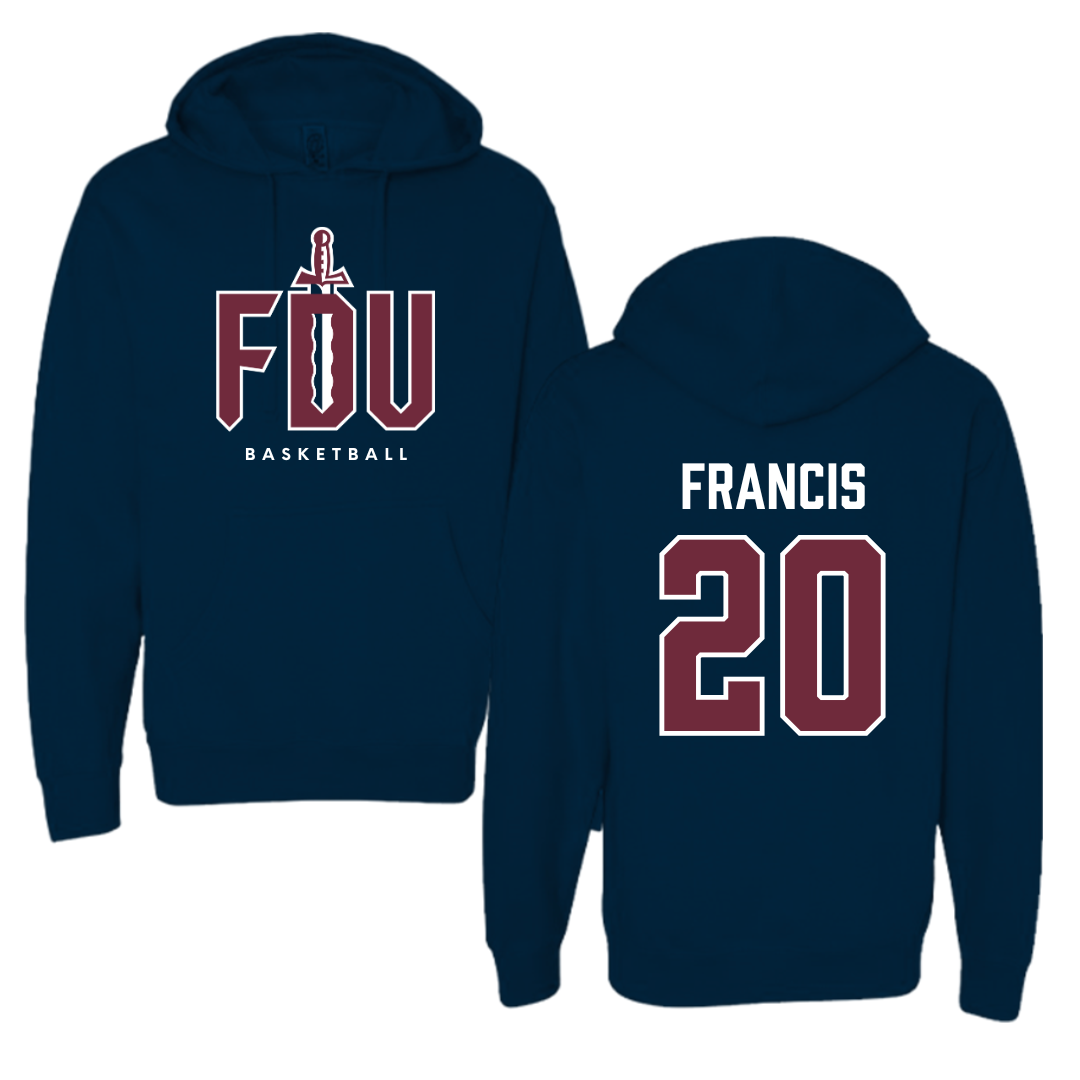 Fairleigh Dickinson University-Metropolitan Campus Basketball Navy Hoodie - #20 Davin Francis
