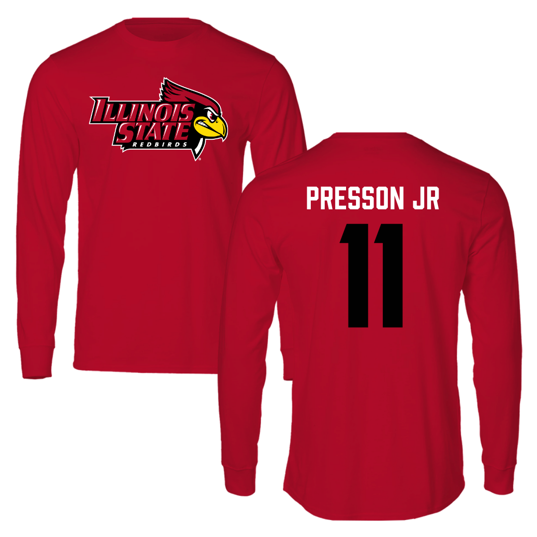Illinois State University Football Red Redbird Performance Long Sleeve - #11 Scotty Presson Jr