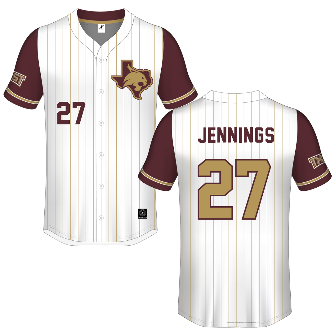 Texas State University White Pinstripe Button-Down Jersey - #27 Abigail Jennings