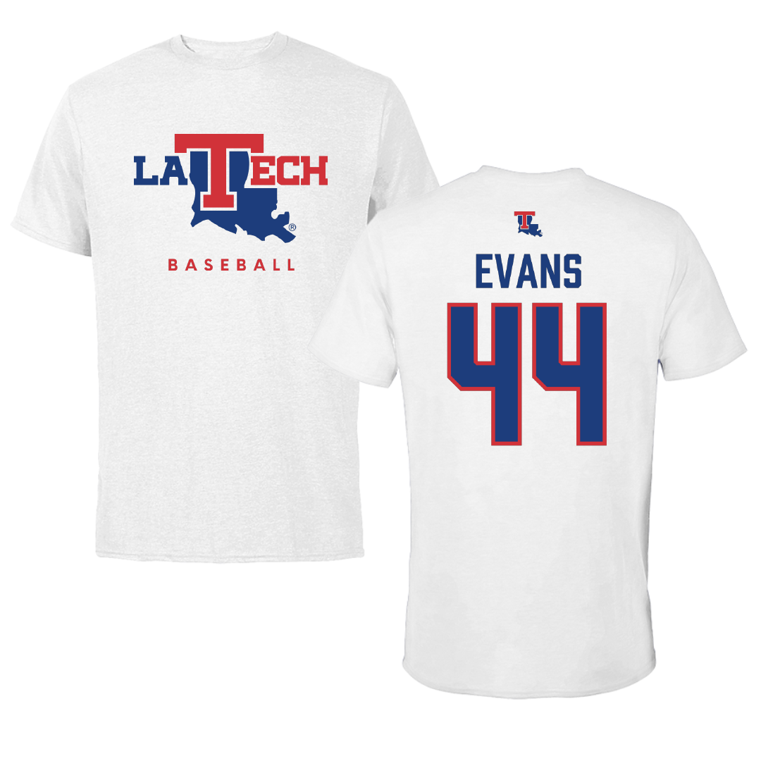 Louisiana Tech University Baseball White Performance Tee - #44 John Evans
