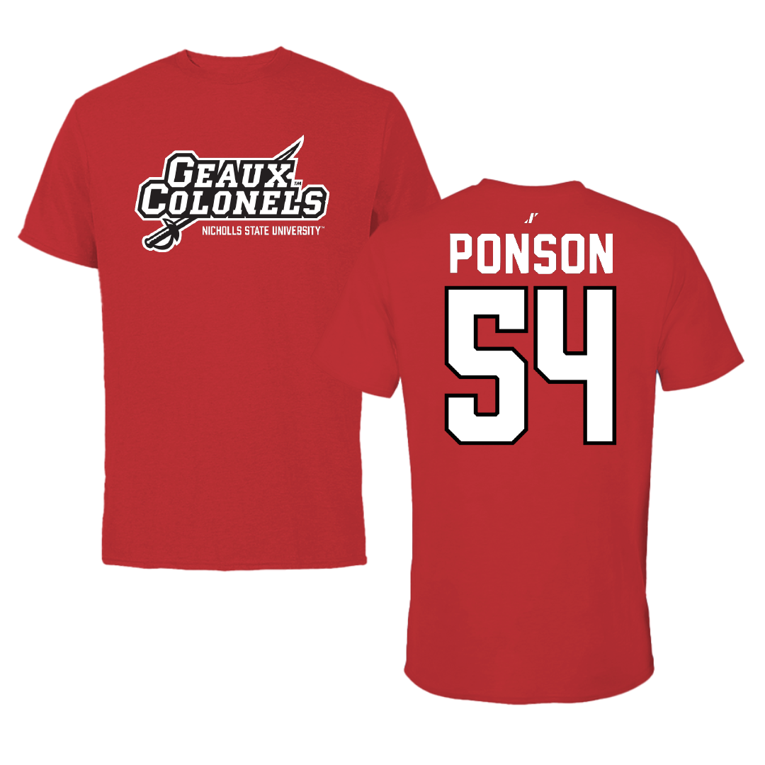 Nicholls State University Football Red General Performance Tee - #54 Aaron Ponson