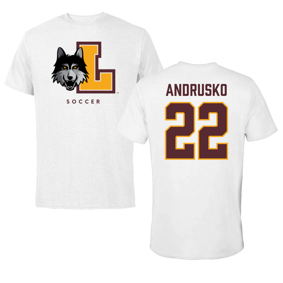 Loyola University-Chicago Soccer White Performance Tee - #22 Matthew Andrusko