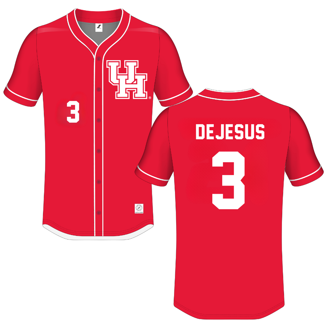 University of Houston Red Button-Down Jersey - #3 Coby DeJesus