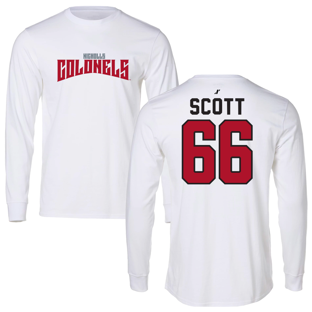 Nicholls State University Football White Classic Performance Long Sleeve - #66 Sameij Scott