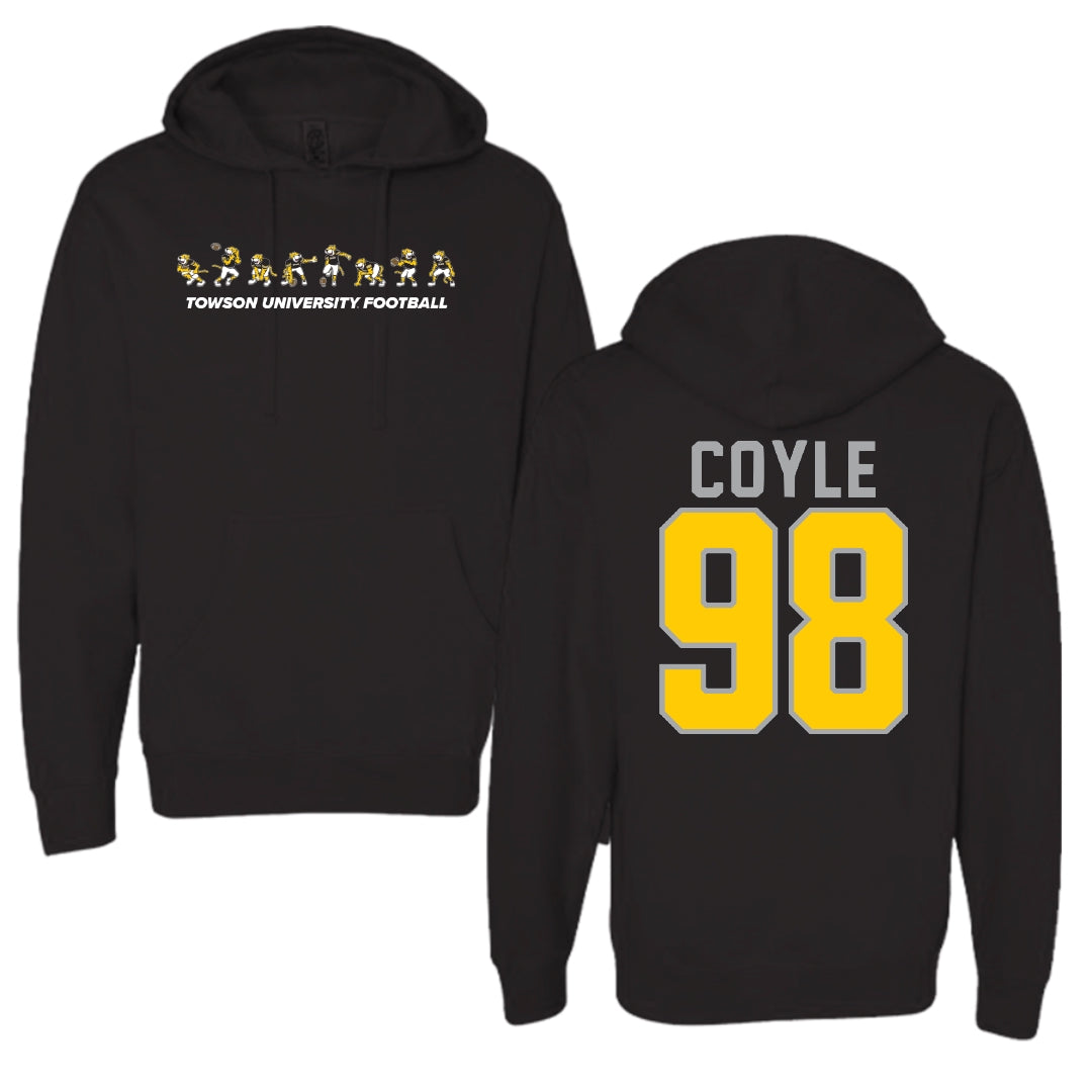 Towson University Football Black Cartoon Doc Team Hoodie - #98 Patrick Coyle