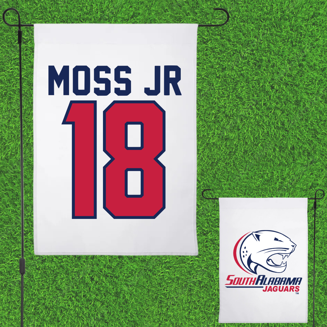 University of South Alabama Football White Garden Flag - #18 RJ Moss Jr
