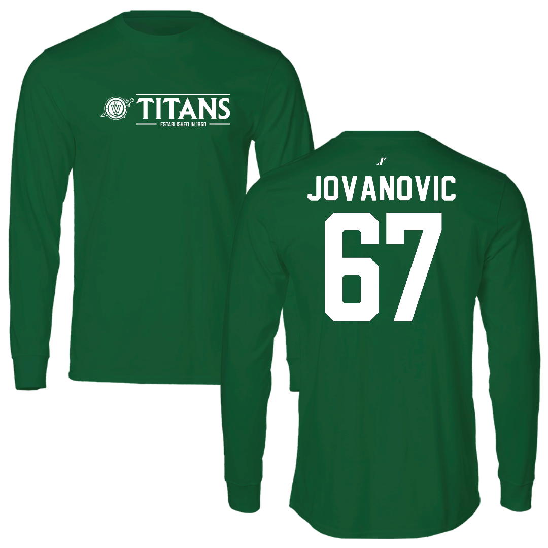 Illinois Wesleyan University Football Green General Performance Long Sleeve - #67 Mihailo Jovanovic