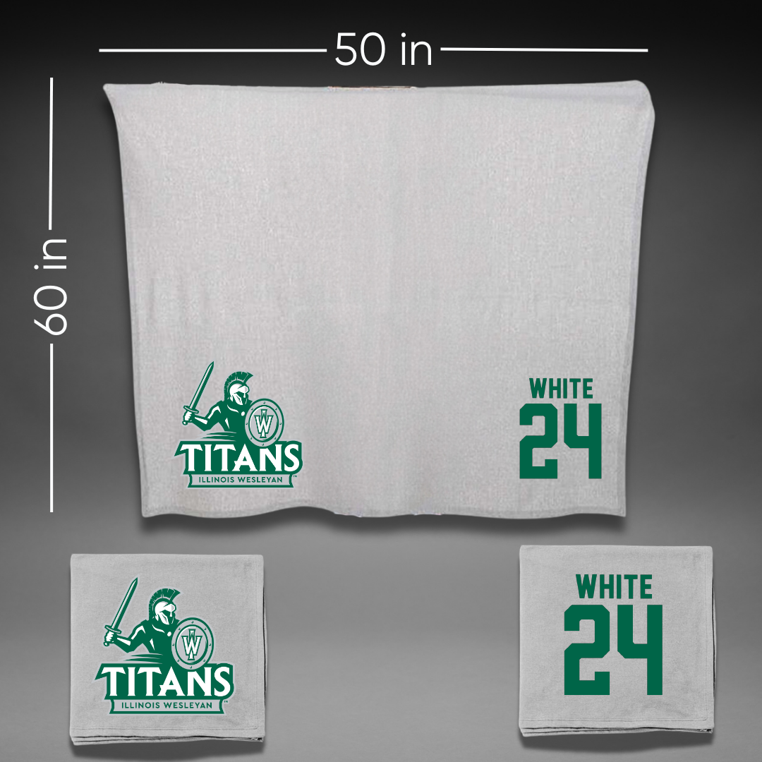 Illinois Wesleyan University Soccer Gray Blanket - #24 Sawyer White