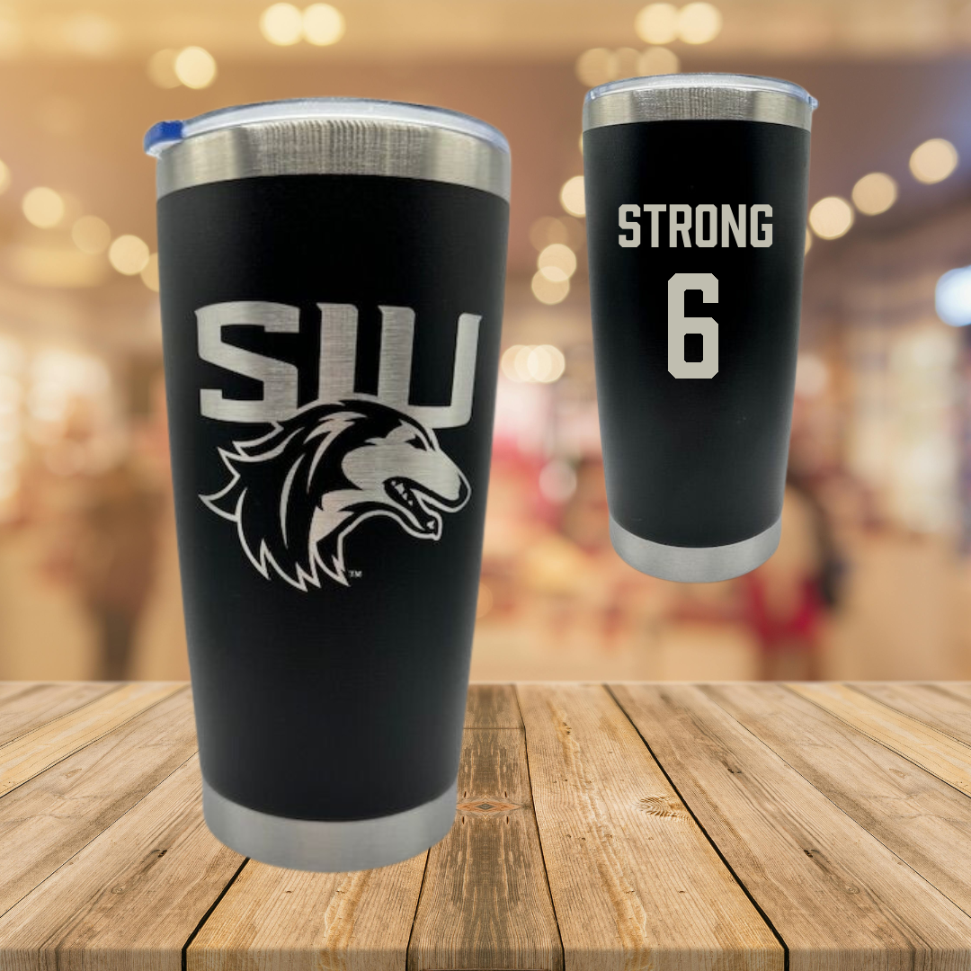 Southern Illinois University at Carbondale Football Black Stainless Steel Tumbler - #6 Justin Strong