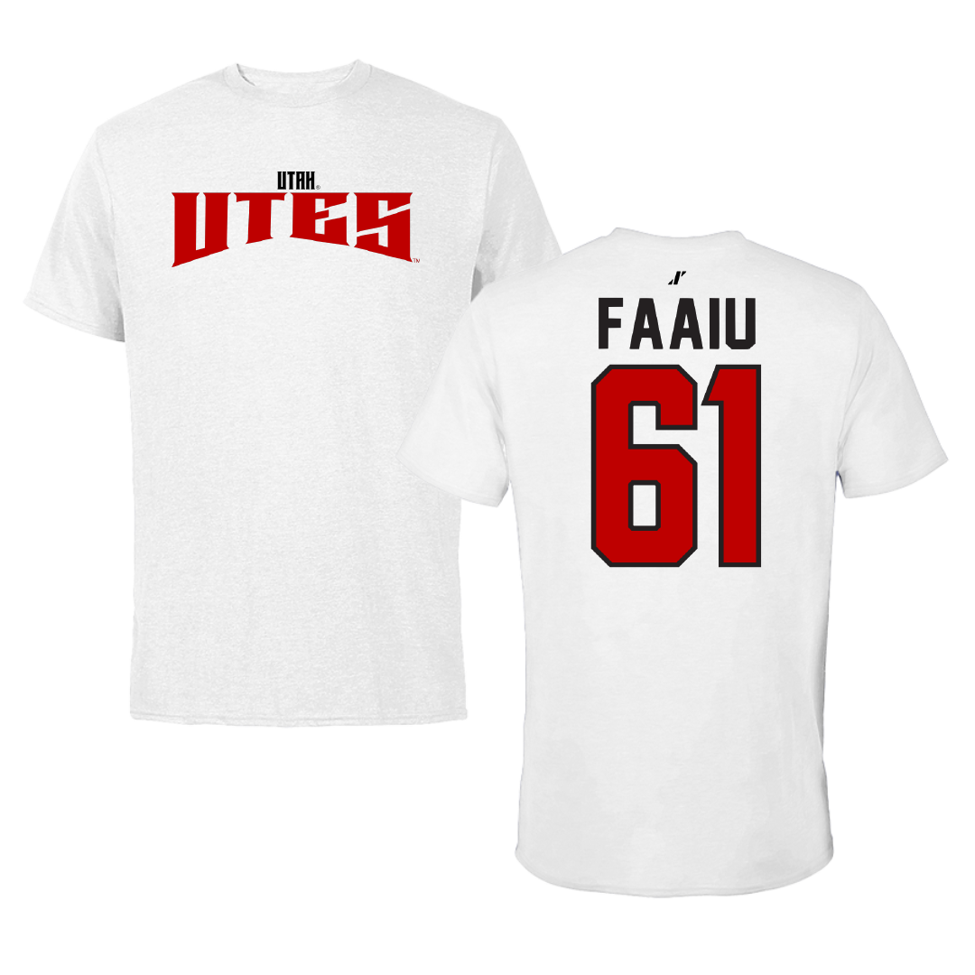 University of Utah Football White Classic Performance Tee - #61 Kolinu'u Faaiu