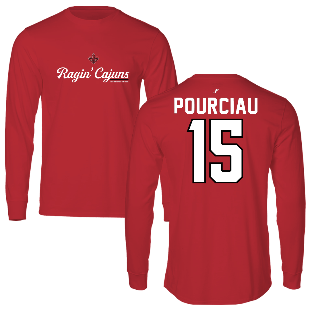 University of Louisiana at Lafayette Baseball Red General Performance Long Sleeve - #15 Clayton Pourciau