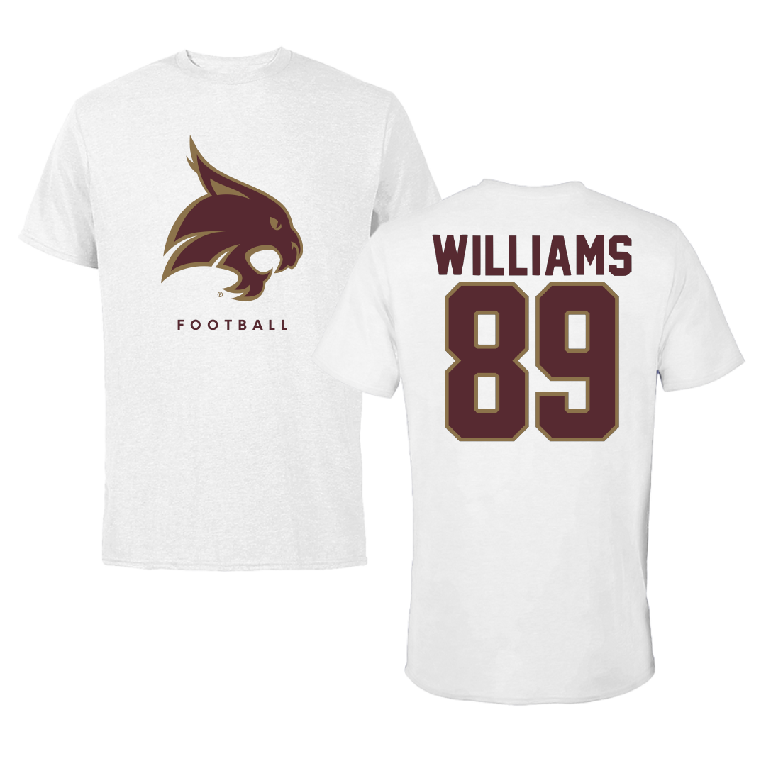 Texas State University Football White Performance Tee - #89 Jordan Williams
