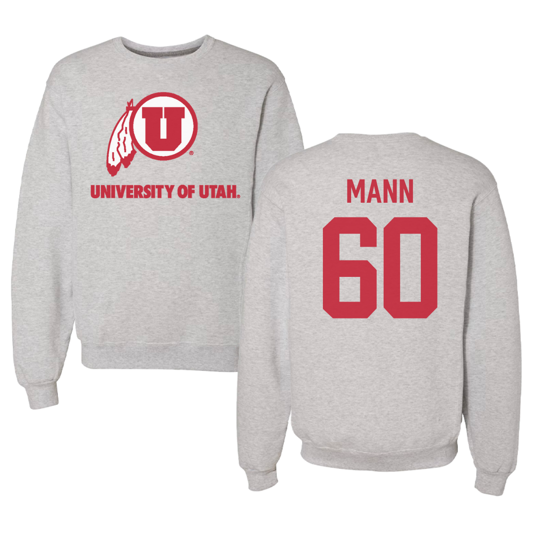 University of Utah Football Gray Crewneck - #60 Shintaro Mann