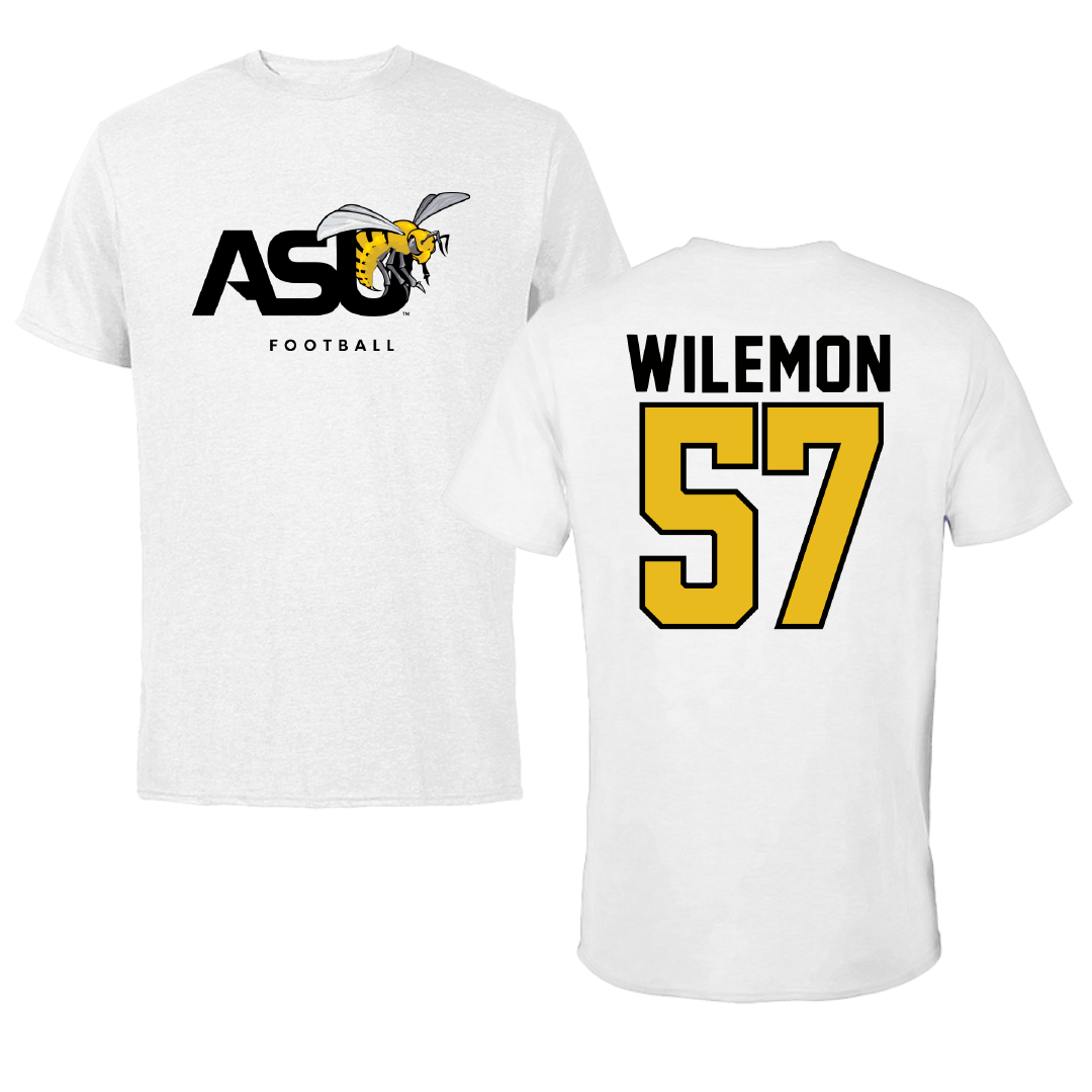 Alabama State University Football White ASU Performance Tee - #57 Garrett Wilemon