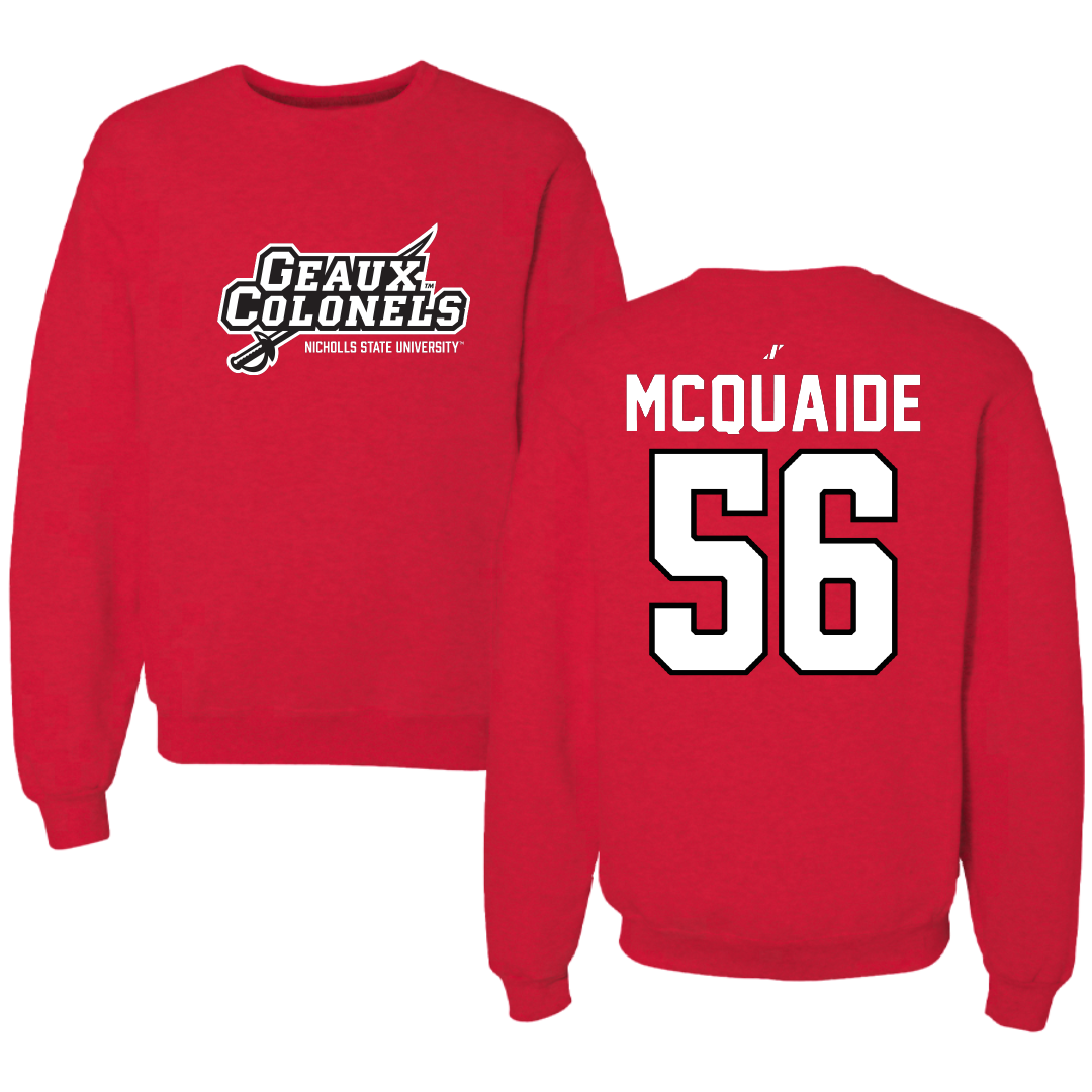 Nicholls State University Football Red General Crewneck - #56 Pat McQuaide