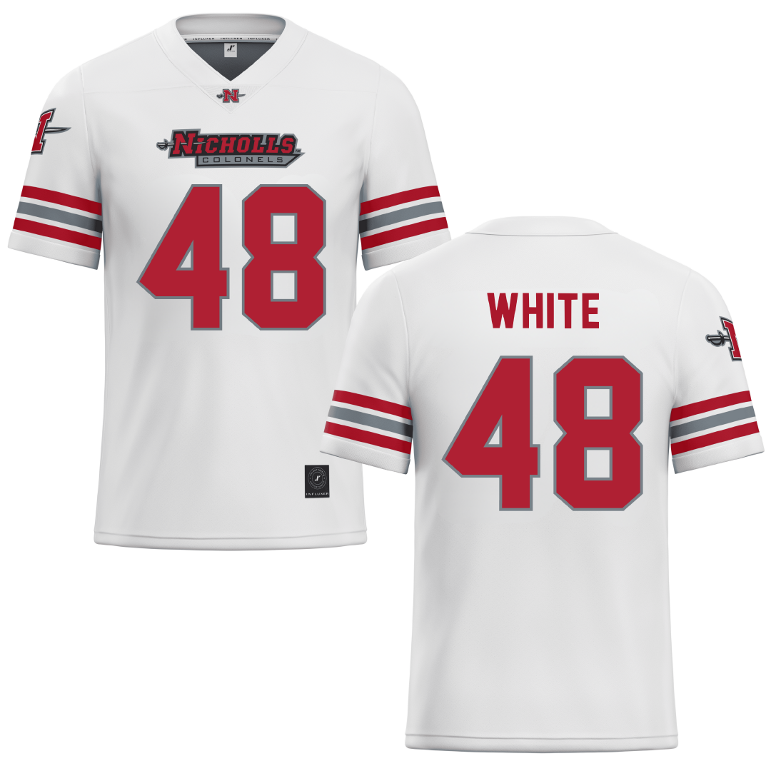 Nicholls State University White Football Jersey - #48 Scott White