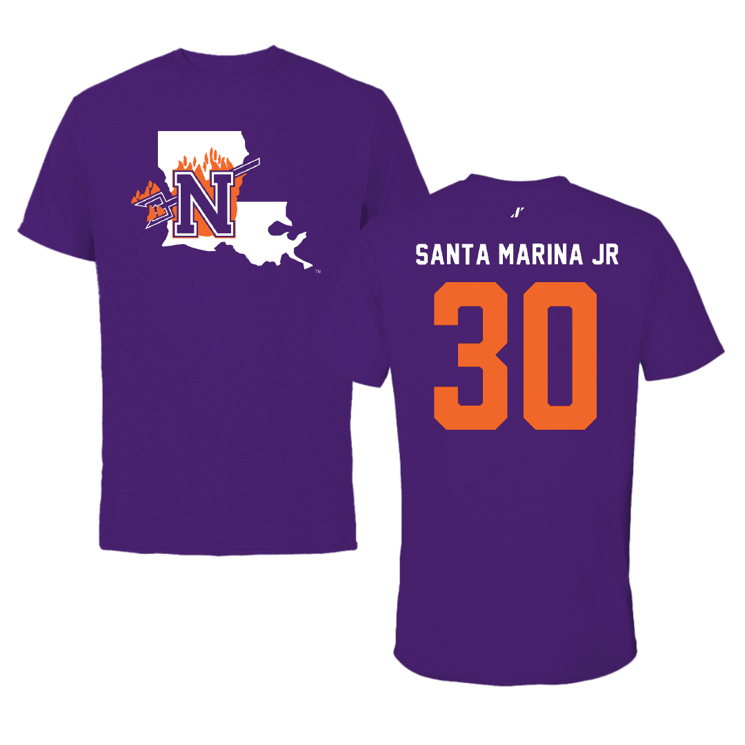 Northwestern State University Football Purple State Performance Tee - #30 Troy Santa Marina Jr