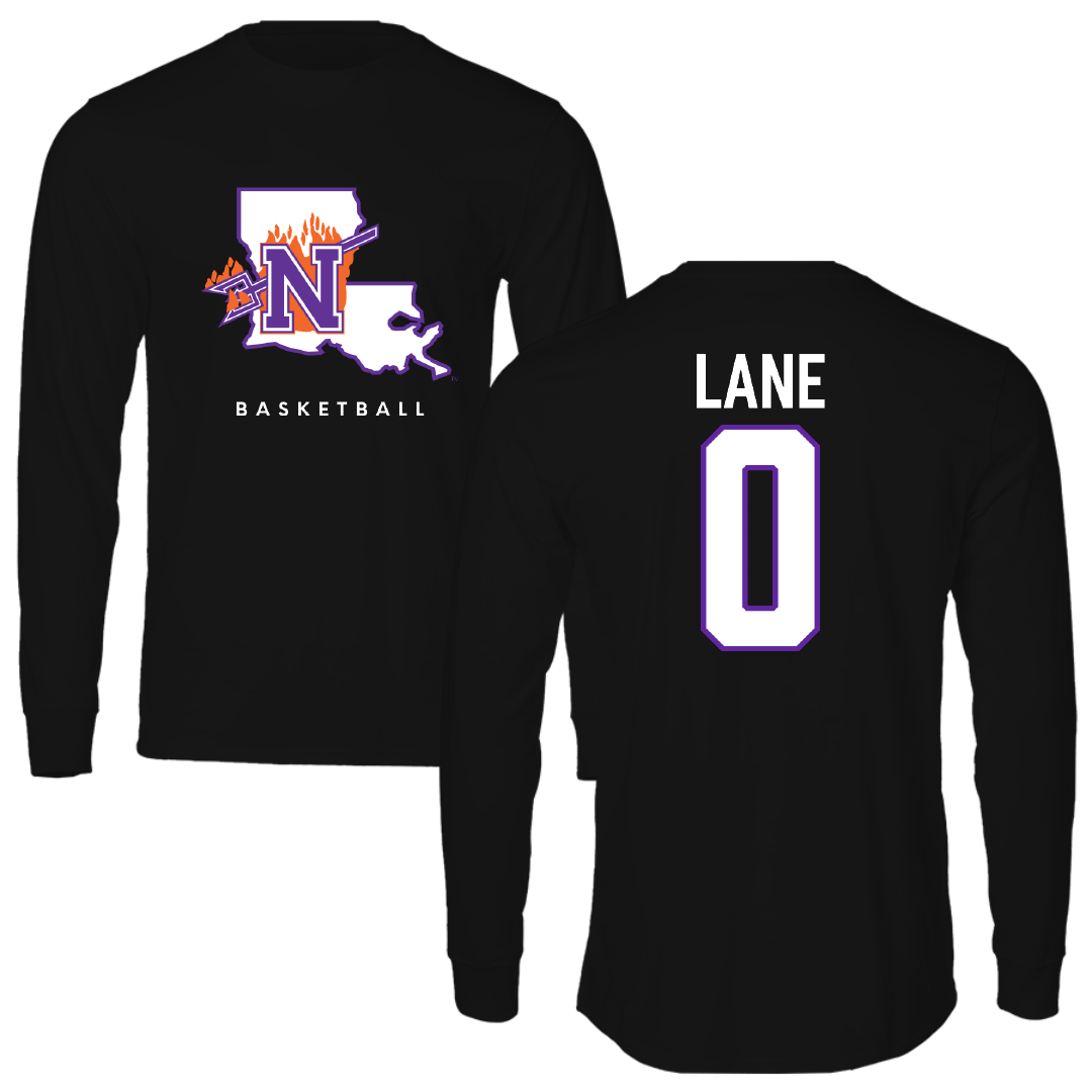 Northwestern State University Basketball Black Block Performance Long Sleeve - #0 Jimel Lane