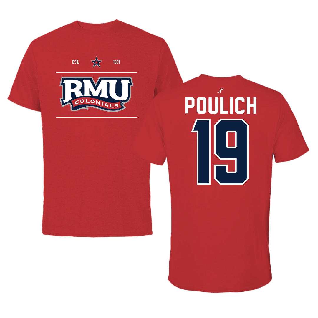 Robert Morris University Softball Red General Tee - #19 Courtney Poulich
