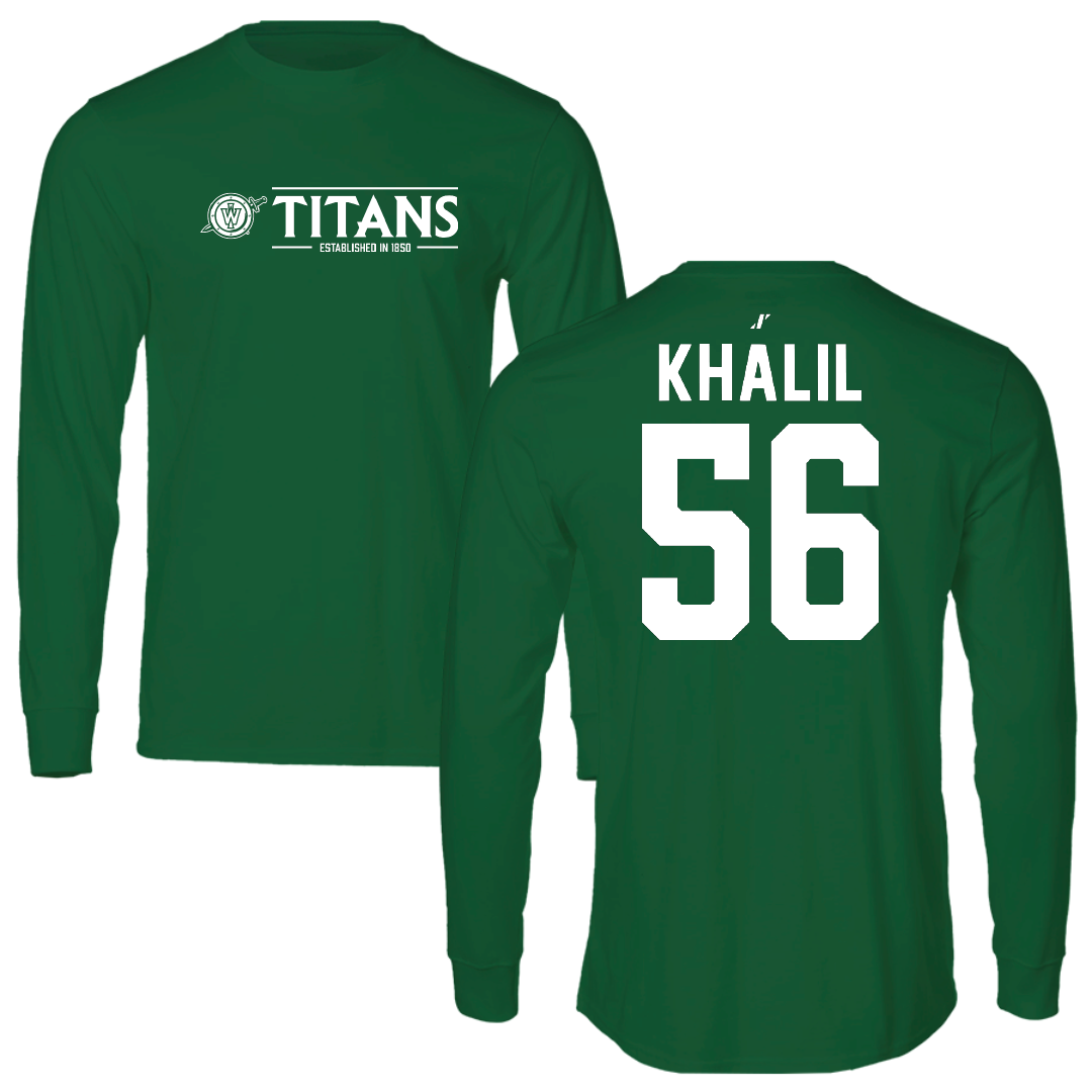 Illinois Wesleyan University Football Green General Long Sleeve - #56 Mo Khalil