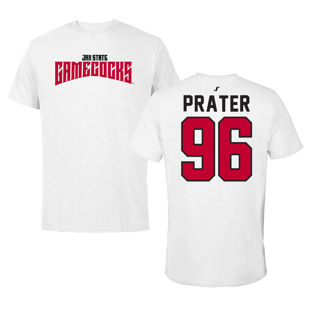 Jacksonville State University Football White Classics Performance Tee - #96 Darrell Prater