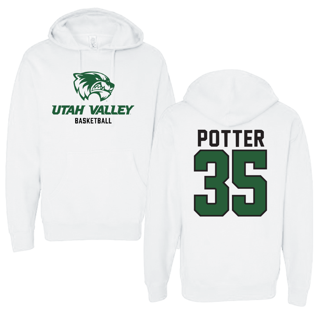 Utah Valley University Basketball White Classic Hoodie - #35 Ethan Potter
