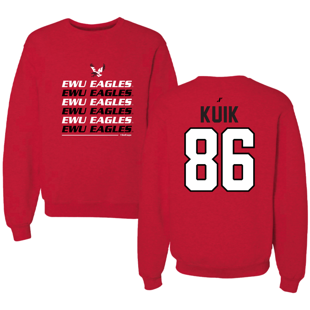 Eastern Washington University Football Red General Crewneck - #86 Braden Kuik
