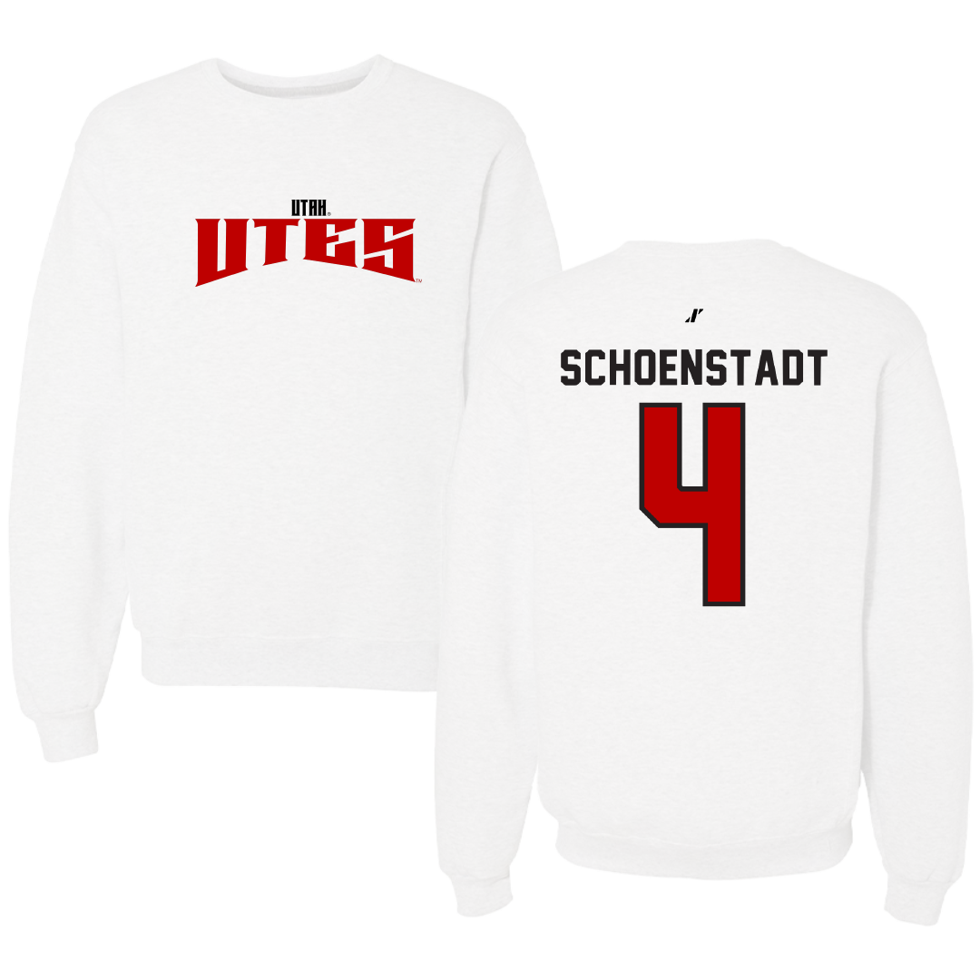University of Utah Soccer White Classic Crewneck - #4 Alex Schoenstadt