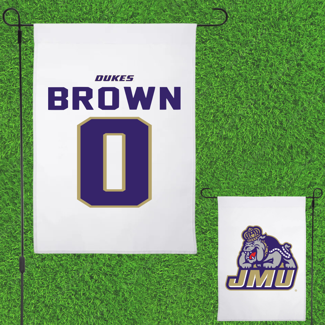 James Madison University Basketball White Garden Flag - #0 Xavier Brown