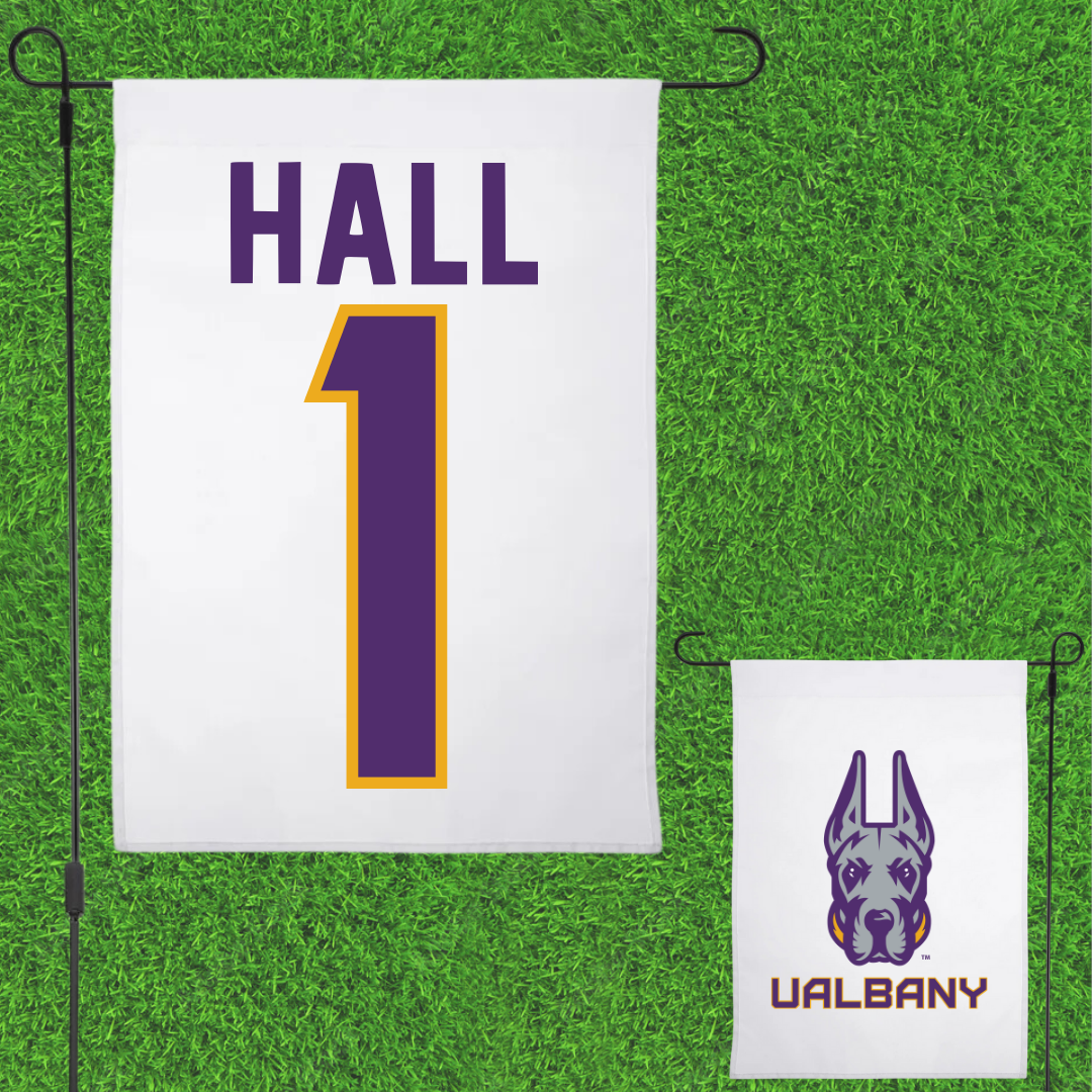 University at Albany Football White Garden Flag - #1 Aamir Hall