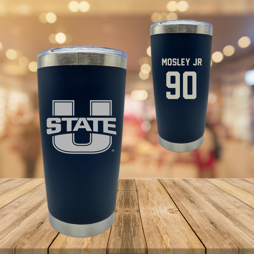 Utah State University Football Navy Stainless Steel Tumbler - #90 Clifton Mosley Jr