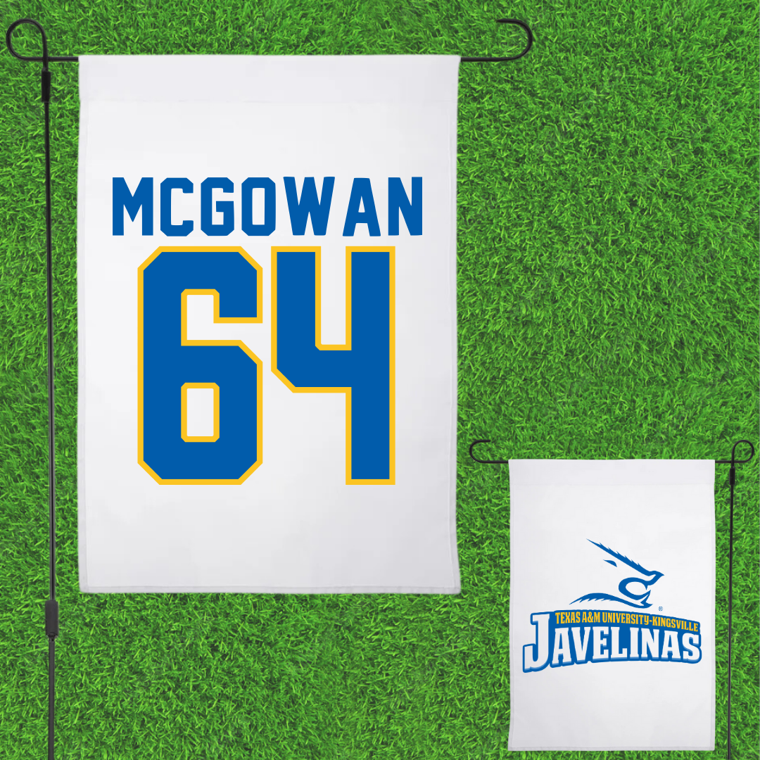 Texas A&M University-Kingsville Football White Garden Flag - #64 Kevaughnte McGowan
