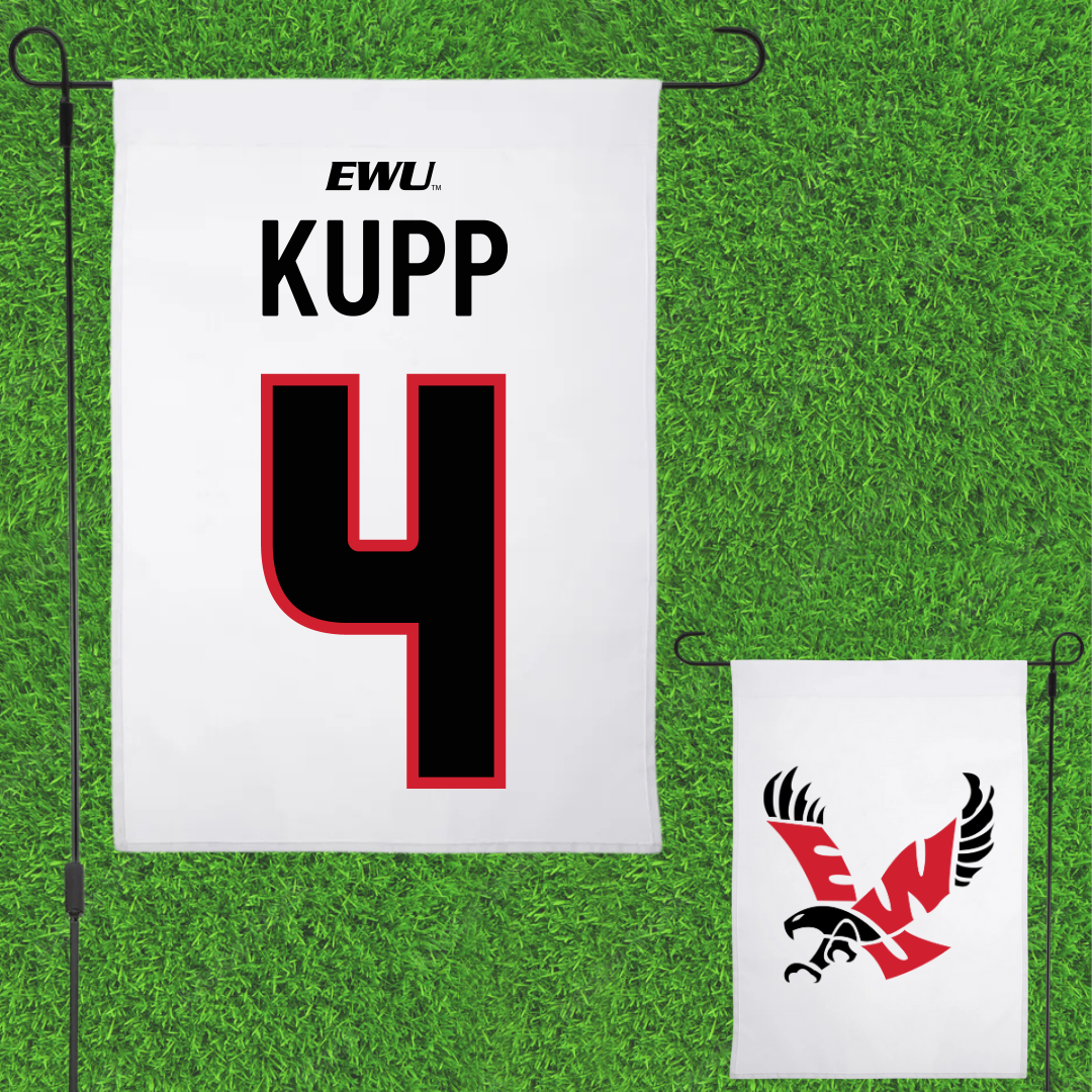Eastern Washington University Soccer White Garden Flag - #4 Katrina Kupp