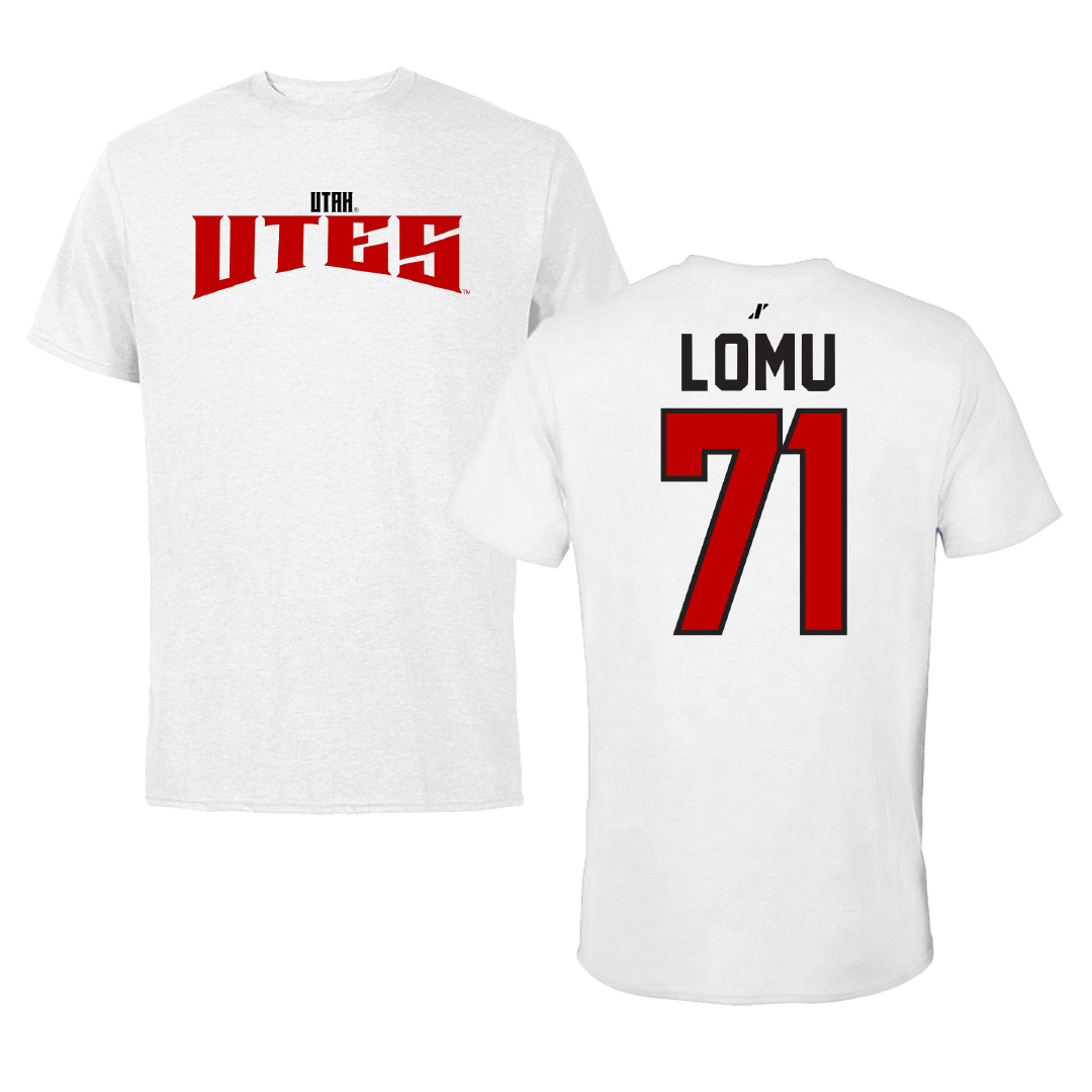 University of Utah Football White Classic Tee - #71 Caleb Lomu