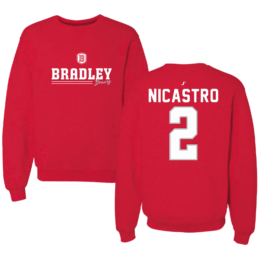 Bradley University Soccer Red General Crewneck - #2 Alex Nicastro