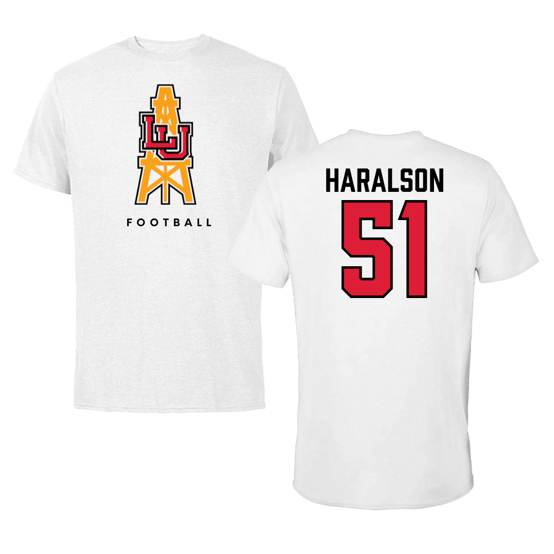 Lamar University Football White Performance Tee - #51 Alex Haralson