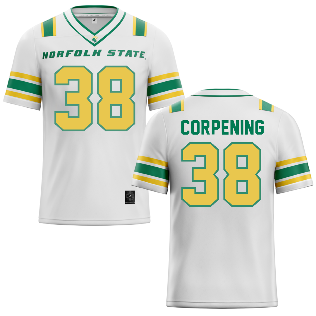 Norfolk State University White Football Jersey - #38 Davion Corpening
