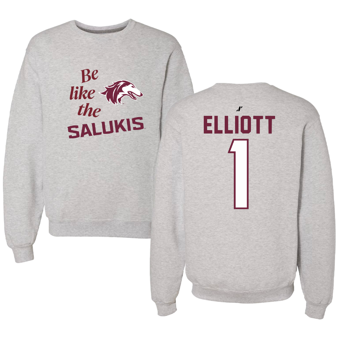 Southern Illinois University at Carbondale Football Light Gray Be Like Us Crewneck - #1 Romeir Elliott