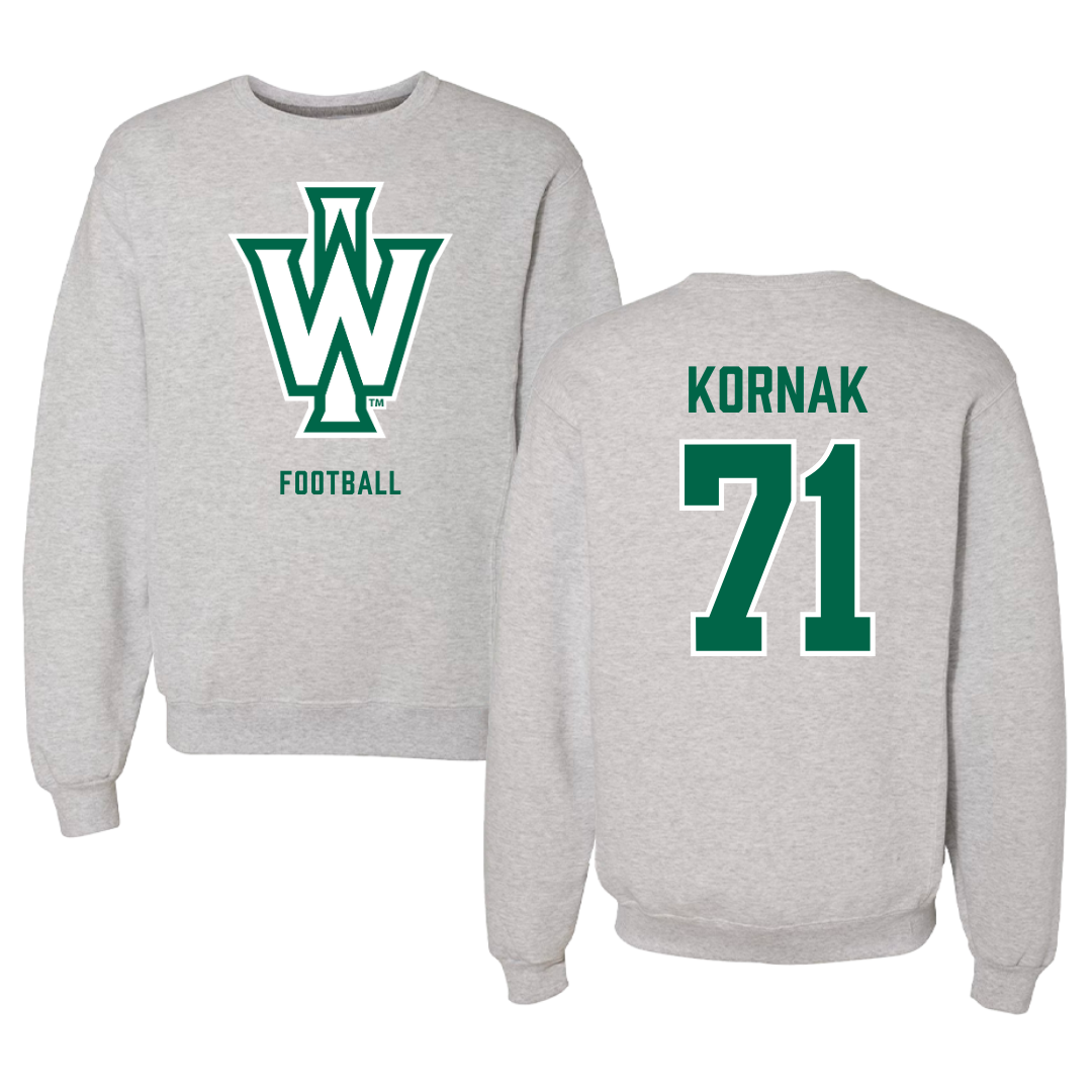 Illinois Wesleyan University Football Gray Crewneck - #71 Brady Kornak