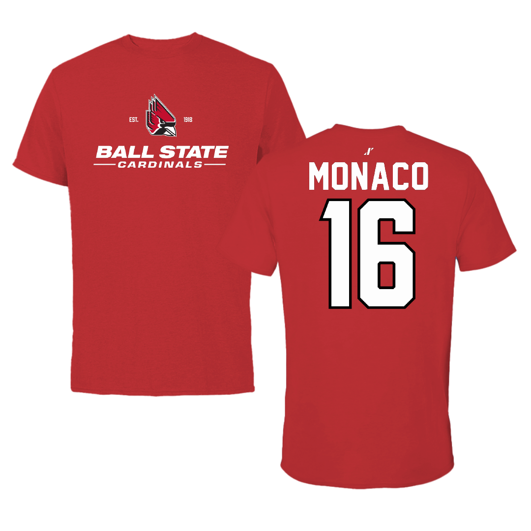 Ball State University Soccer Red General Tee - #16 Tori Monaco