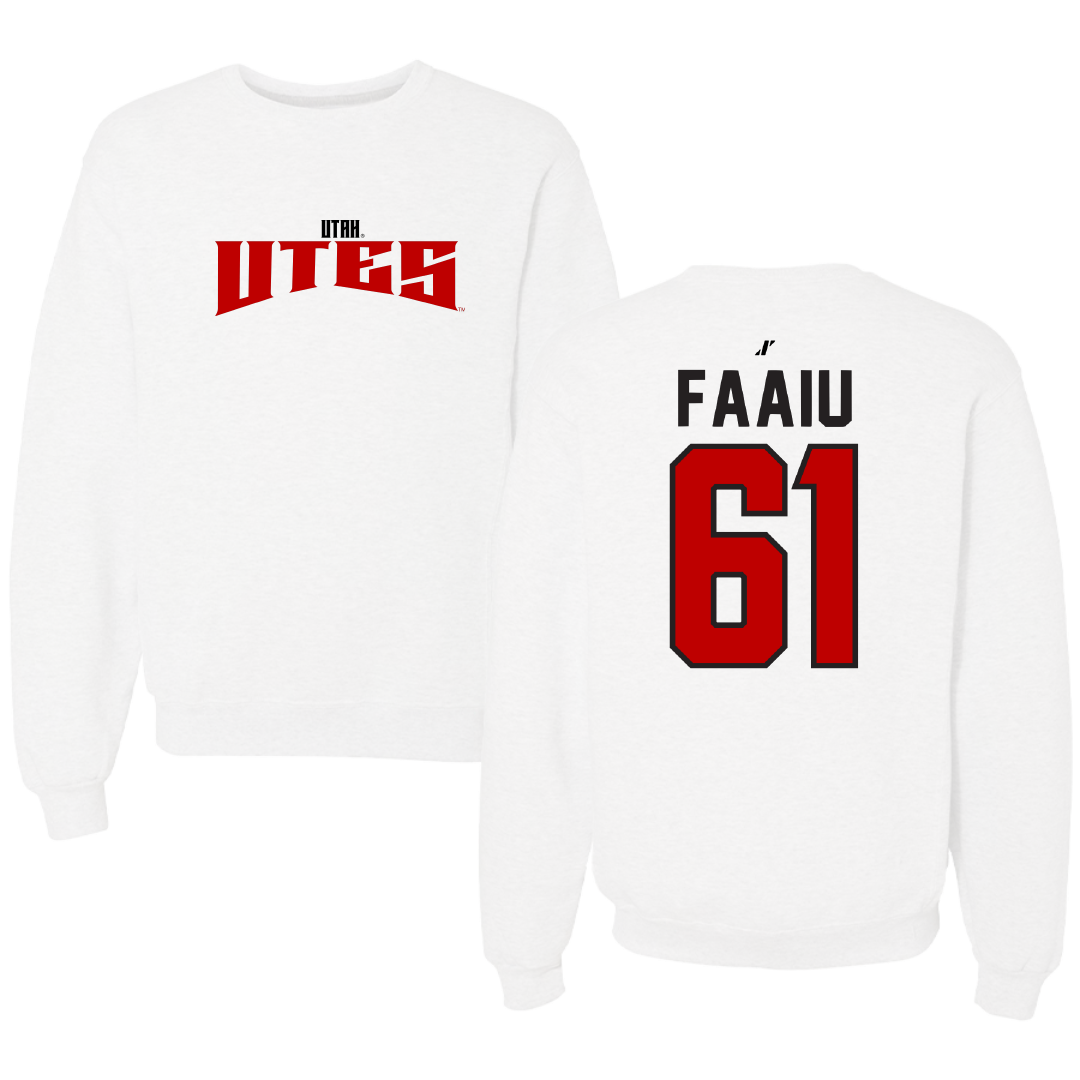 University of Utah Football White Classic Crewneck - #61 Kolinu'u Faaiu