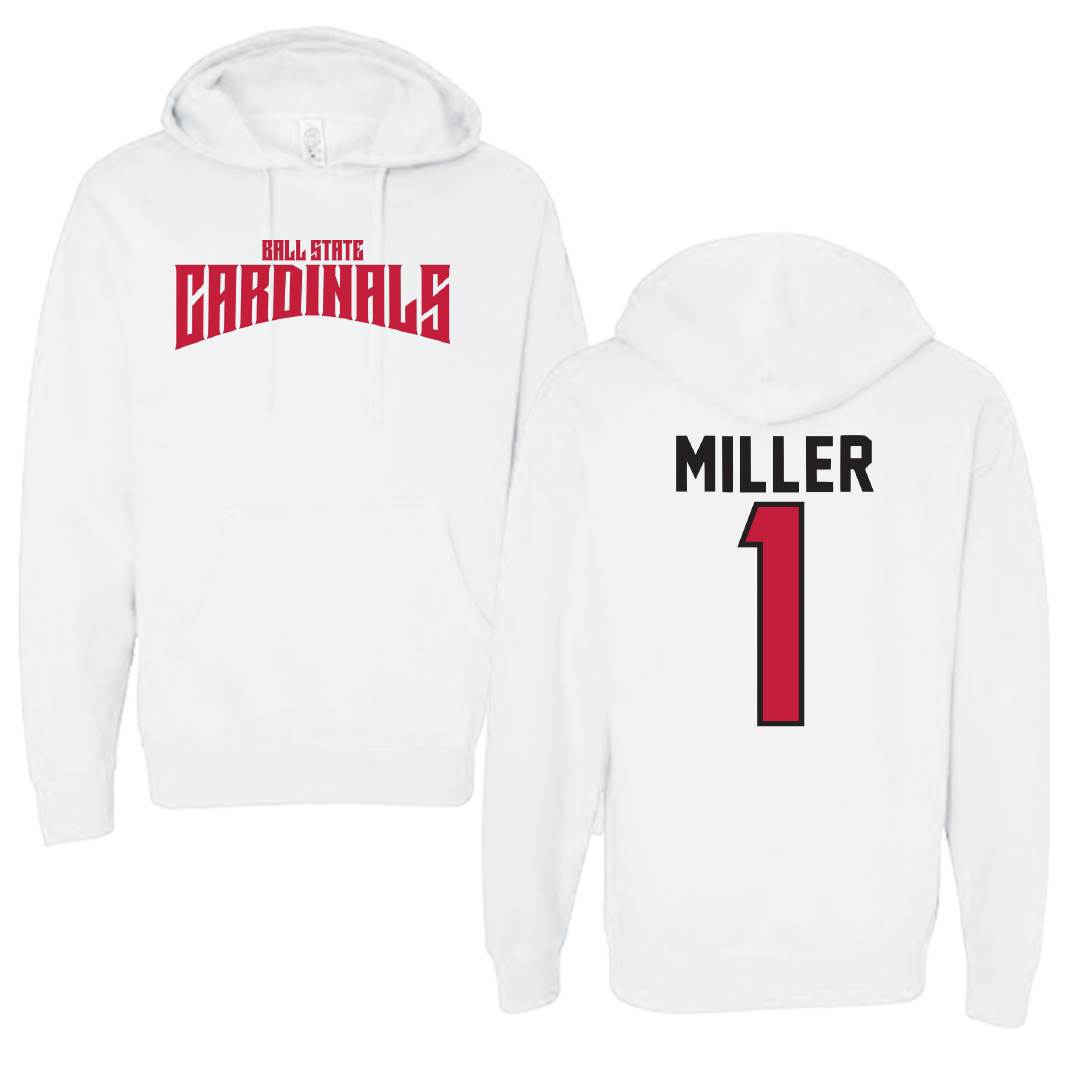 Ball State University Baseball White Classic Hoodie - #1 Grant Miller