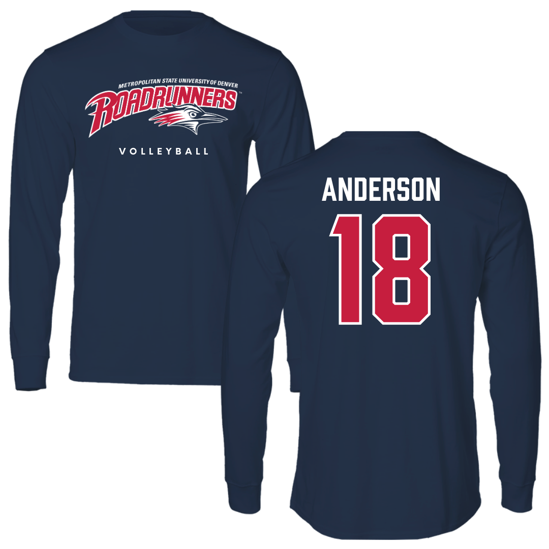 Metropolitan State University of Denver Volleyball Navy Performance Long Sleeve - #18 Riley Anderson