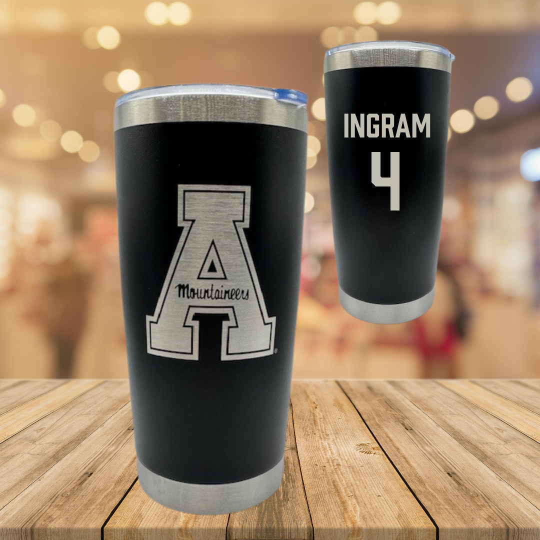Appalachian State University Basketball Black Stainless Steel Tumbler - #4 J'Mani Ingram