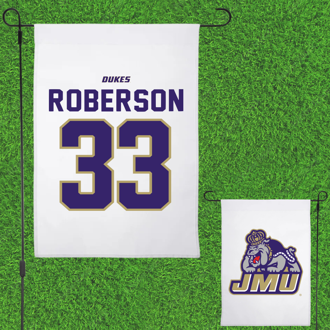 James Madison University Basketball White Garden Flag - #33 Jerrell Roberson