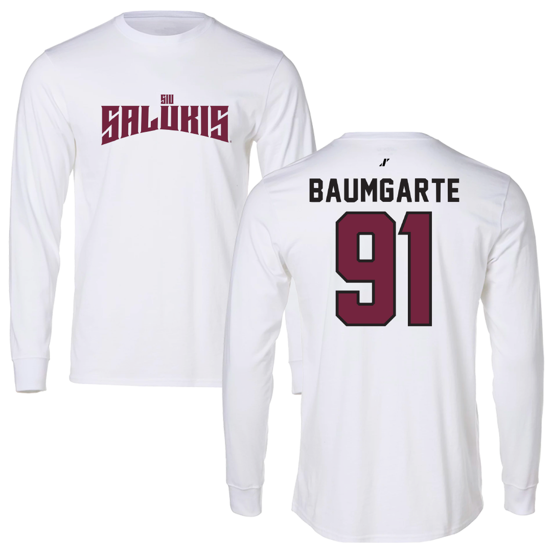Southern Illinois University at Carbondale Football White Classic Performance Long Sleeve - #91 Jake Baumgarte