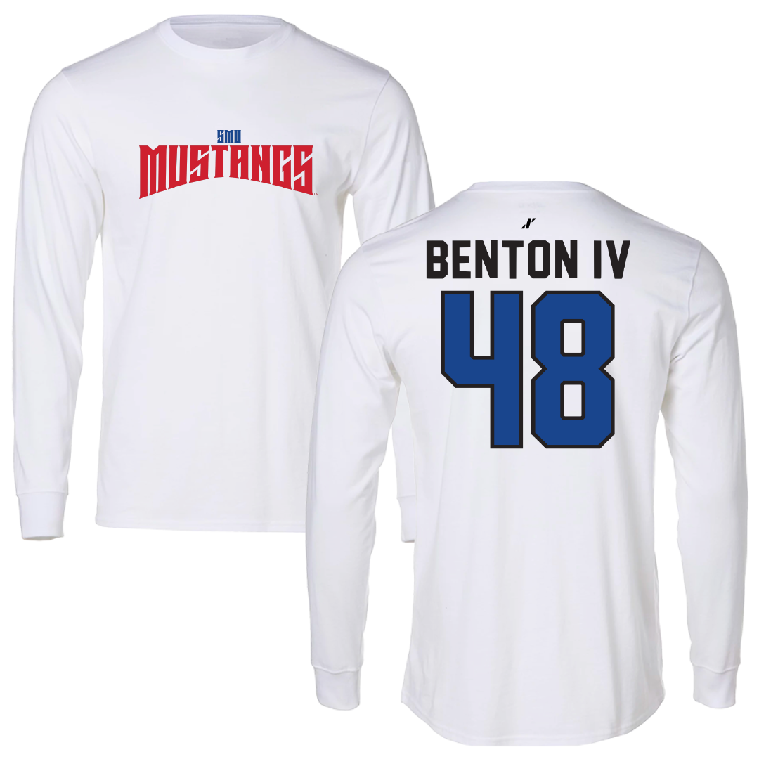 Southern Methodist University Football White Classic Long Sleeve - #48 Will Benton IV