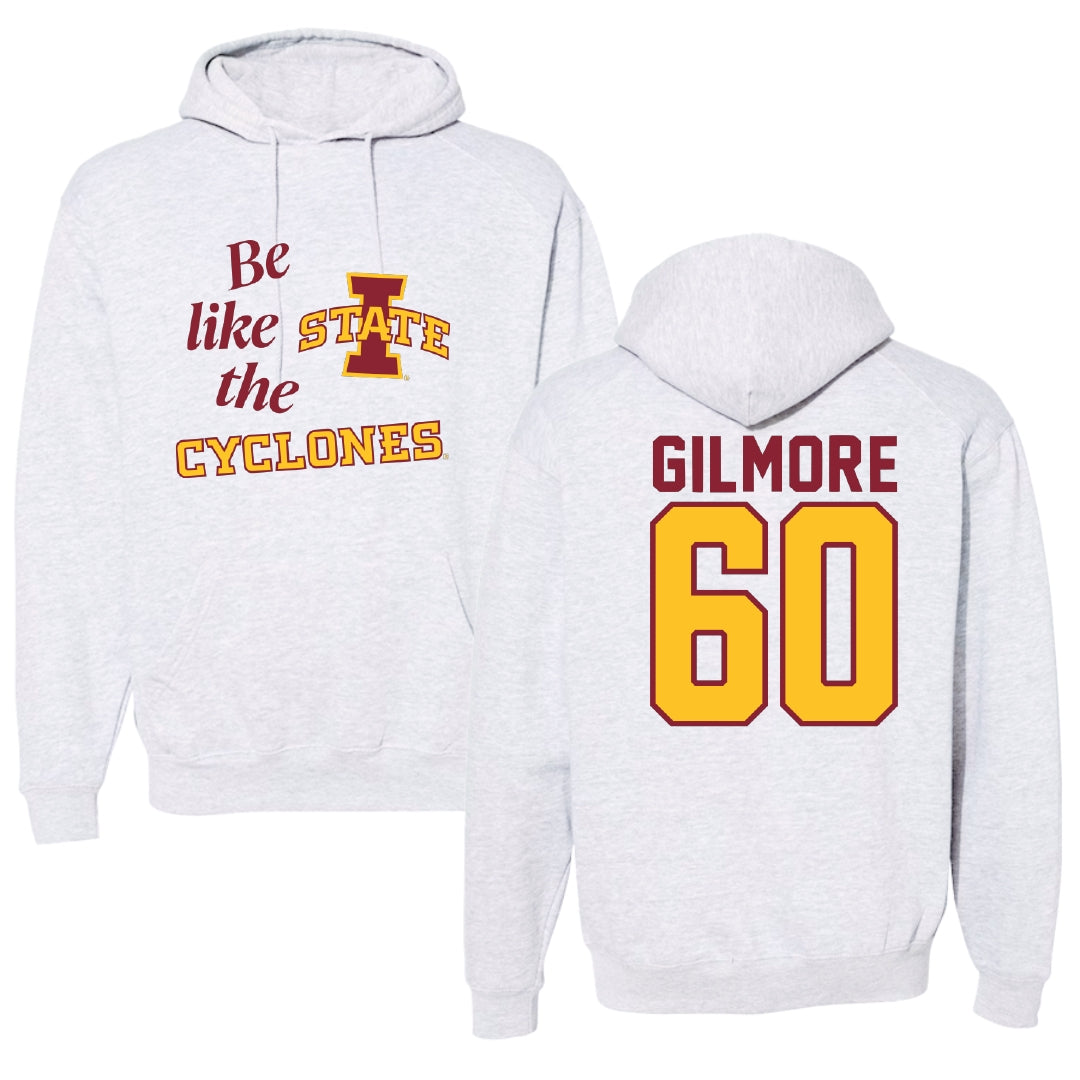 Iowa State University Football Light Gray Be Like Us Hoodie - #60 Aidan Gilmore
