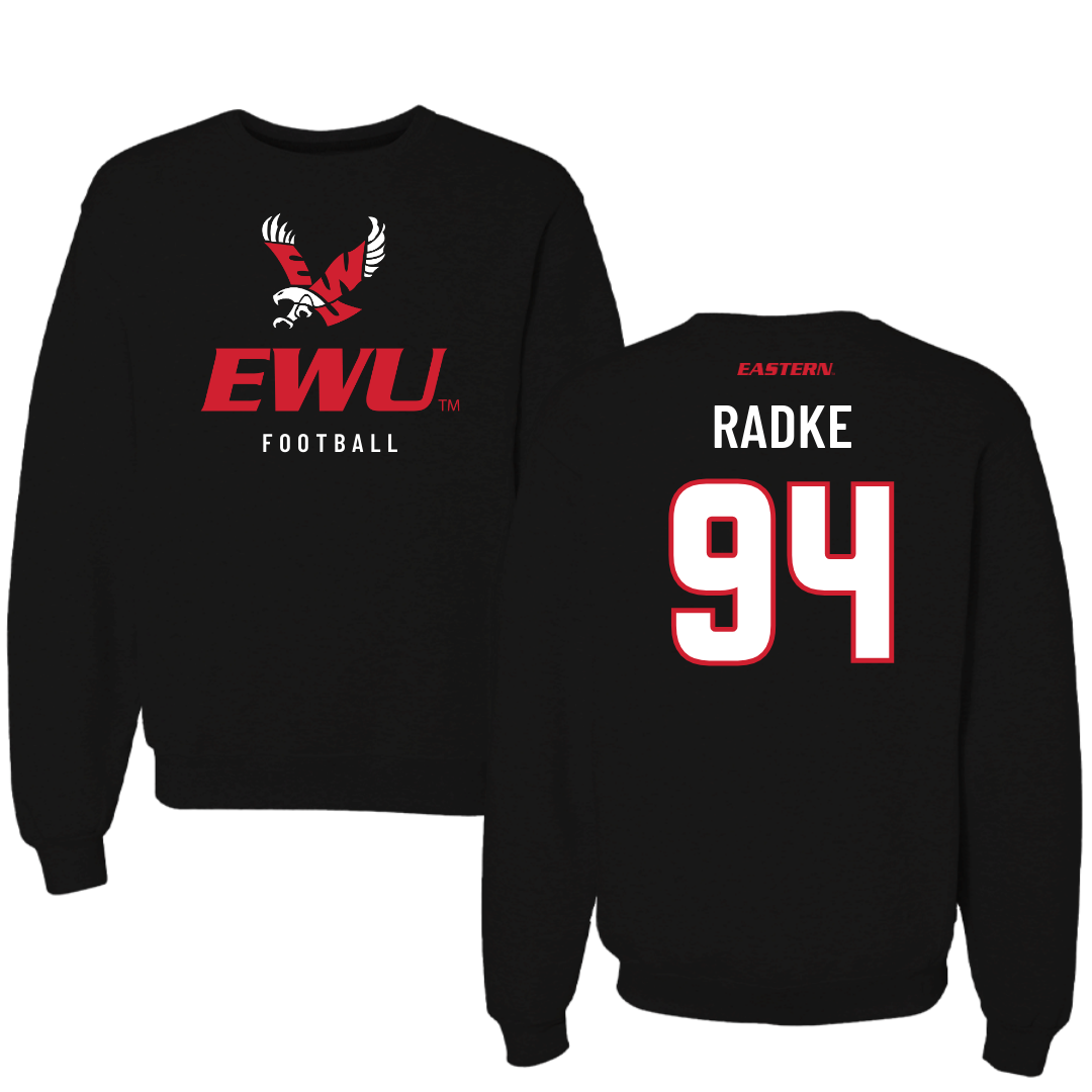 Eastern Washington University Football Black EWU Crewneck - #94 Jaden Radke